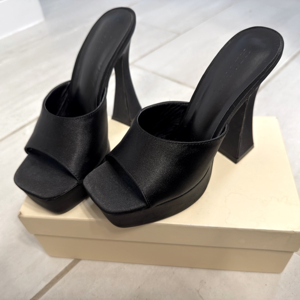 Meshki Black Satin Heels - Picture 2 of 3